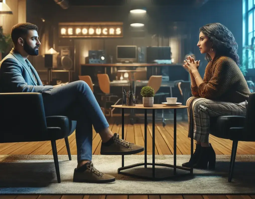 Music producer interviewing a potential collaborator